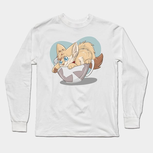 Fennec Fox in a Tea Cup Long Sleeve T-Shirt by Fennekfuchs